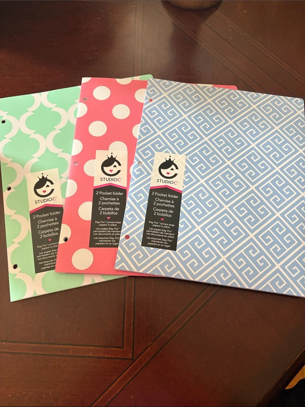 Studio C Patterned 2-Pocket Folders - Blue, Pink, Mint, the Pattern Play Coll.
